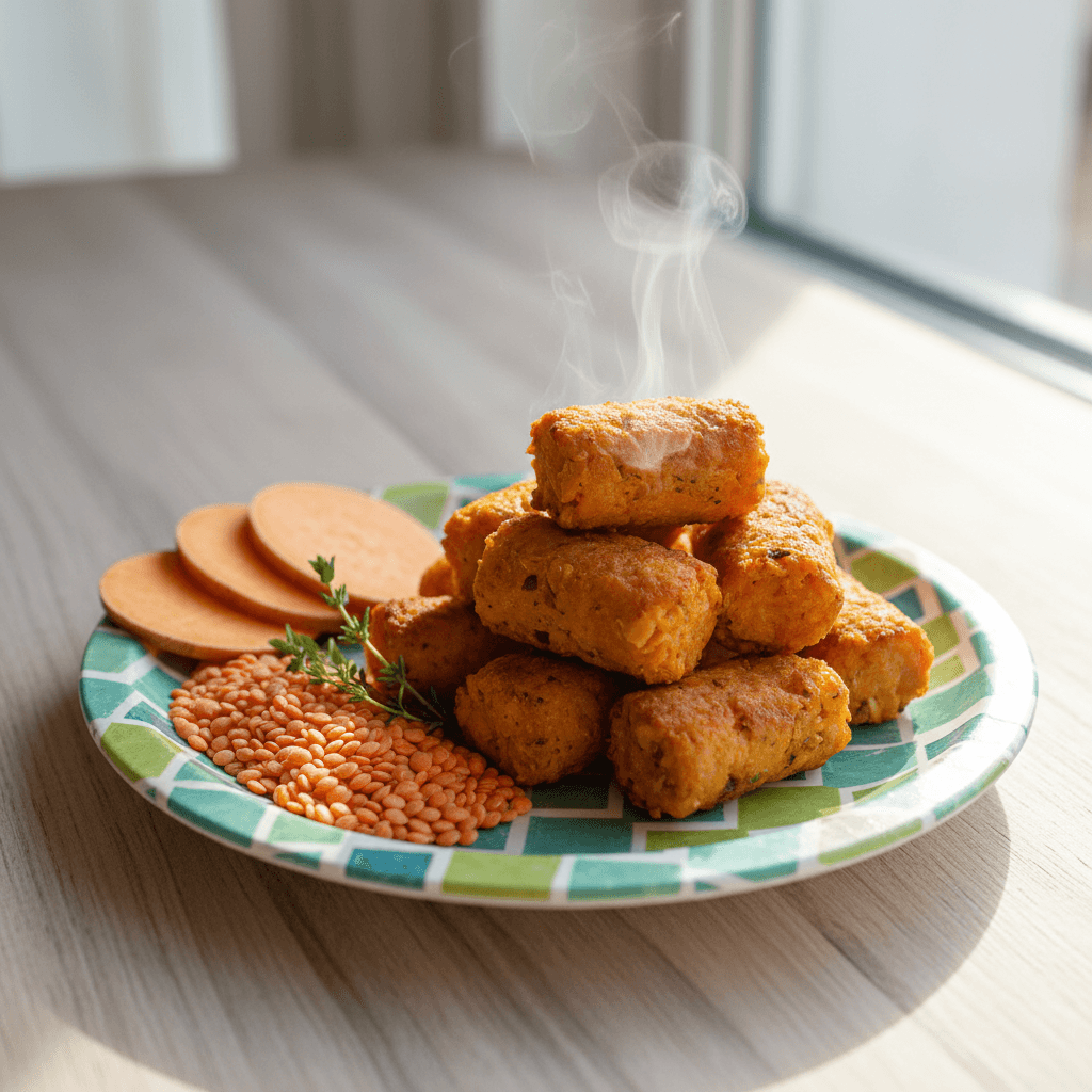 Golden Sweet Potato & Lentil Dino Tots